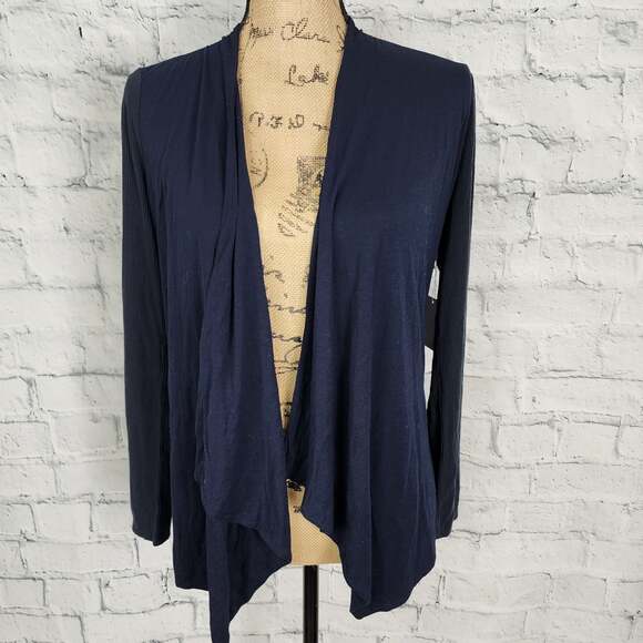 Ecru Cardigan top Sz S sweater navy long sleeve casual A31 - Picture 1 of 4